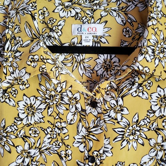 Denim & Co. | Woven Mustard Floral Button Blouse - Picture 5 of 7